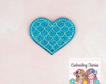 Mermaid Scale Heart Feltie - File di ricamo digitale - Design del ricamo a macchina - Design del ricamo - Feltro della sirena - Feltro del cuore
