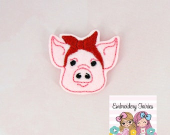 Pig Wearing Bandana Feltie File - ITH Embroidery File - Embroidery Digital File - Machine Embroidery Design - Pig Embroidery File