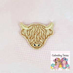 Highland Cow Feltie Design, Cow Feltie File, Mini Embroidery Design, ITH Design, Embroidery Design Digitial Download, Farm Feltie Design