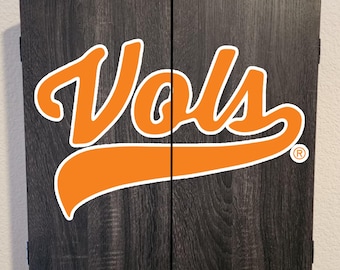 Officially Licensed University of Tennessee Volunteers - Dart Board Cabinet Grey Wood Finish