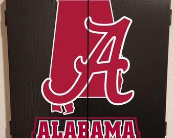 Officially Licensed University of Alabama - Roll Tide Roll - Crimson Tide - Bama Bounce- Rammer Jammer Dart Board Cabinet Black Finish