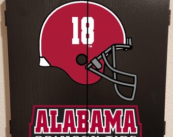 Officially Licensed University of Alabama - Roll Tide Roll - Crimson Tide - Bama Bounce- Rammer Jammer Dart Board Cabinet Black Finish