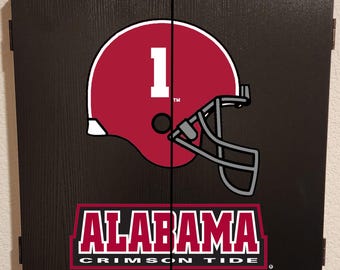Officially Licensed University of Alabama - Roll Tide Roll - Crimson Tide - Bama Bounce- Rammer Jammer Dart Board Cabinet Black Finish