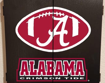 Officially Licensed University of Alabama - Roll Tide Roll - Crimson Tide - Bama Bounce- Rammer Jammer Dart Board Cabinet Black Finish