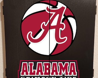Officially Licensed University of Alabama - Roll Tide Roll - Crimson Tide - Bama Bounce- Rammer Jammer Dart Board Cabinet Black Finish