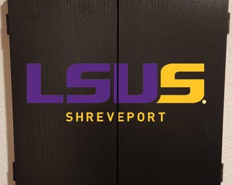 Officially Licensed LSU - Louisiana State University Tigers Dart Board Cabinet Black Finish