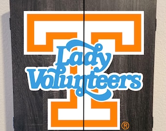 Officially Licensed University of Tennessee Volunteers - Dart Board Cabinet Grey Wood Finish