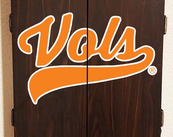 Officially Licensed University of Tennessee Volunteers - Electronic Dart Board Cabinet Wood Finish
