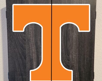 Officially Licensed University of Tennessee Volunteers - Dart Board Cabinet Grey Wood Finish