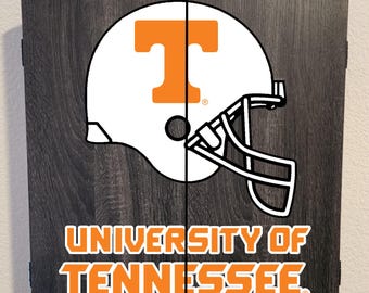 Officially Licensed University of Tennessee Volunteers - Dart Board Cabinet Grey Wood Finish
