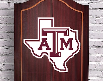 Officially Licensed Texas A&M Aggies Dartboard Cabinet – Walnut Finish Game Room Decor