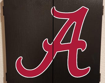 Officially Licensed University of Alabama - Roll Tide Roll - Crimson Tide - Bama Bounce- Rammer Jammer Dart Board Cabinet Black Finish