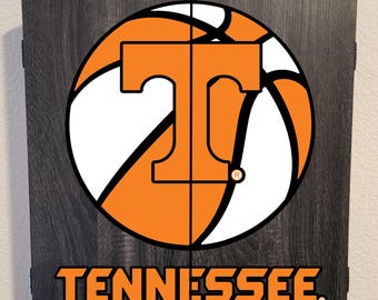 Officially Licensed University of Tennessee Volunteers - Dart Board Cabinet Grey Wood Finish