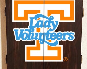 Officially Licensed University of Tennessee Volunteers - Electronic Dart Board Cabinet Wood Finish