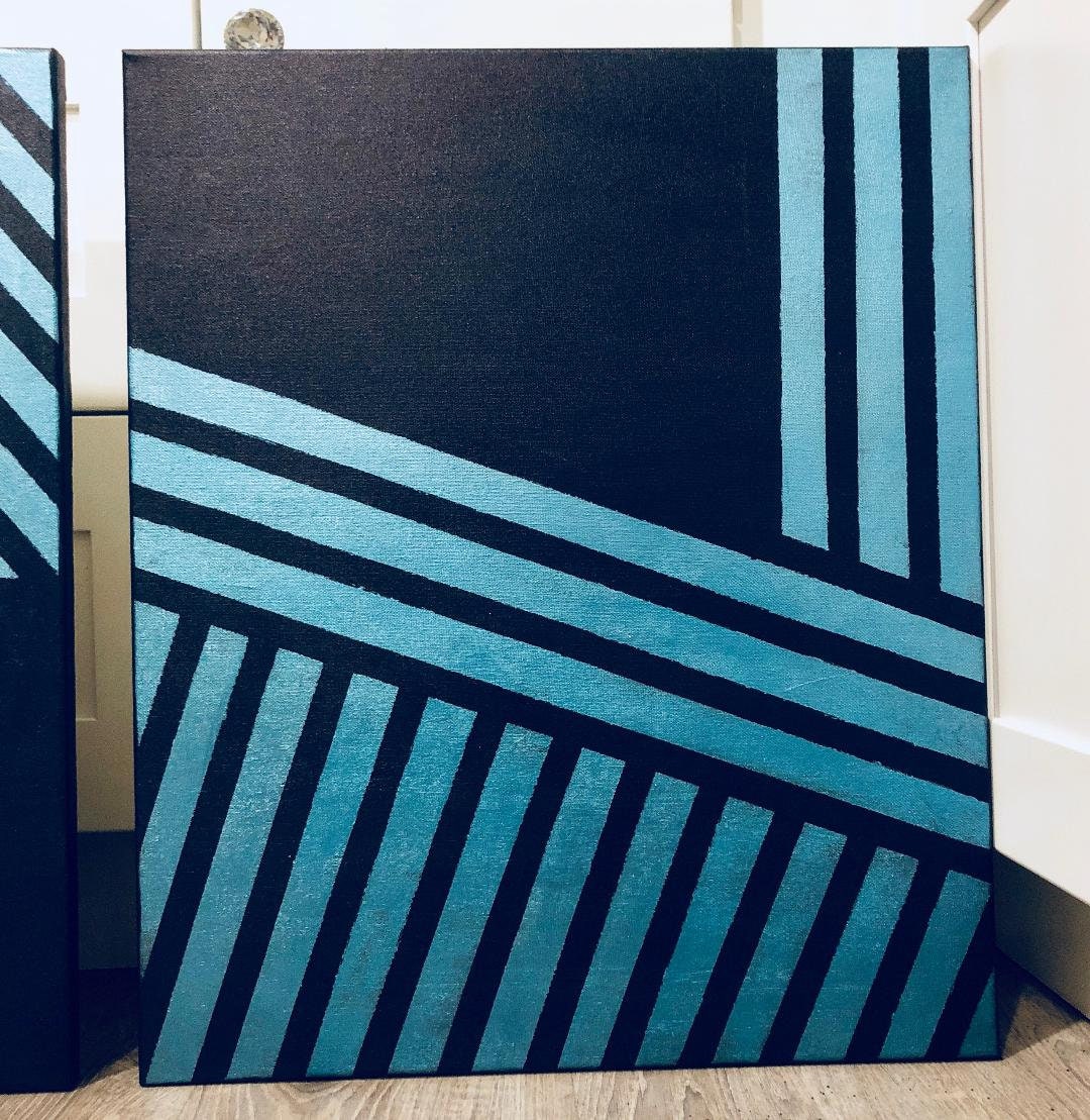 Geometric Blue Wall Art Set of 2 Etsy