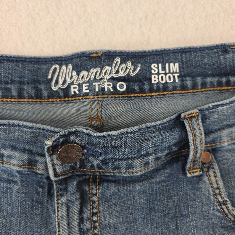 Wrangler Retro Slim Boot Cut Jeans Heren 38 x 34 Blauw Denim Western Cowboy Stretch afbeelding 6