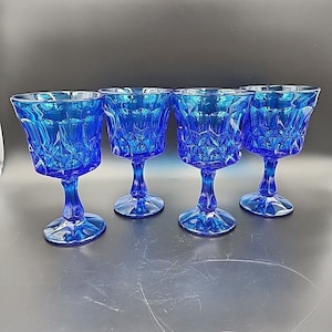 Vintage Noritake Perspective Cobalt Blue Glass Wine Water 6.5&quot; Goblet Set Of 4