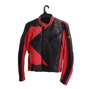 Hein Gericke Leather Motorcycle Jacket Adult size 38 Lined Red Black Vintage 80s
