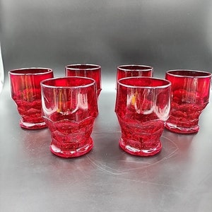Viking Ruby Red Georgian Honeycomb Glasses 4" 8 oz Tumbler Rock Set of 6 VTG