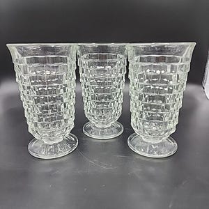 Indiana Whitehall Colony Cubist Clear Glass Iced Tea Glasses 6&quot; Set of 3