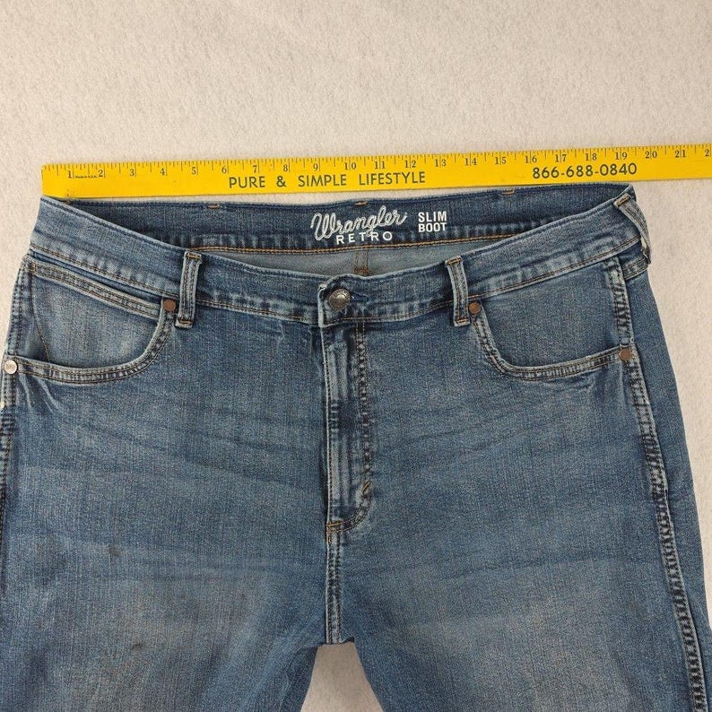 Wrangler Retro Slim Boot Cut Jeans Heren 38 x 34 Blauw Denim Western Cowboy Stretch afbeelding 7