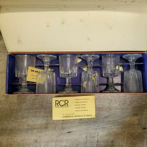 Vintage RCR  Royal Crystal Rock ZEUS Wine Glasses Water Goblets  Italy 6oz  (6)
