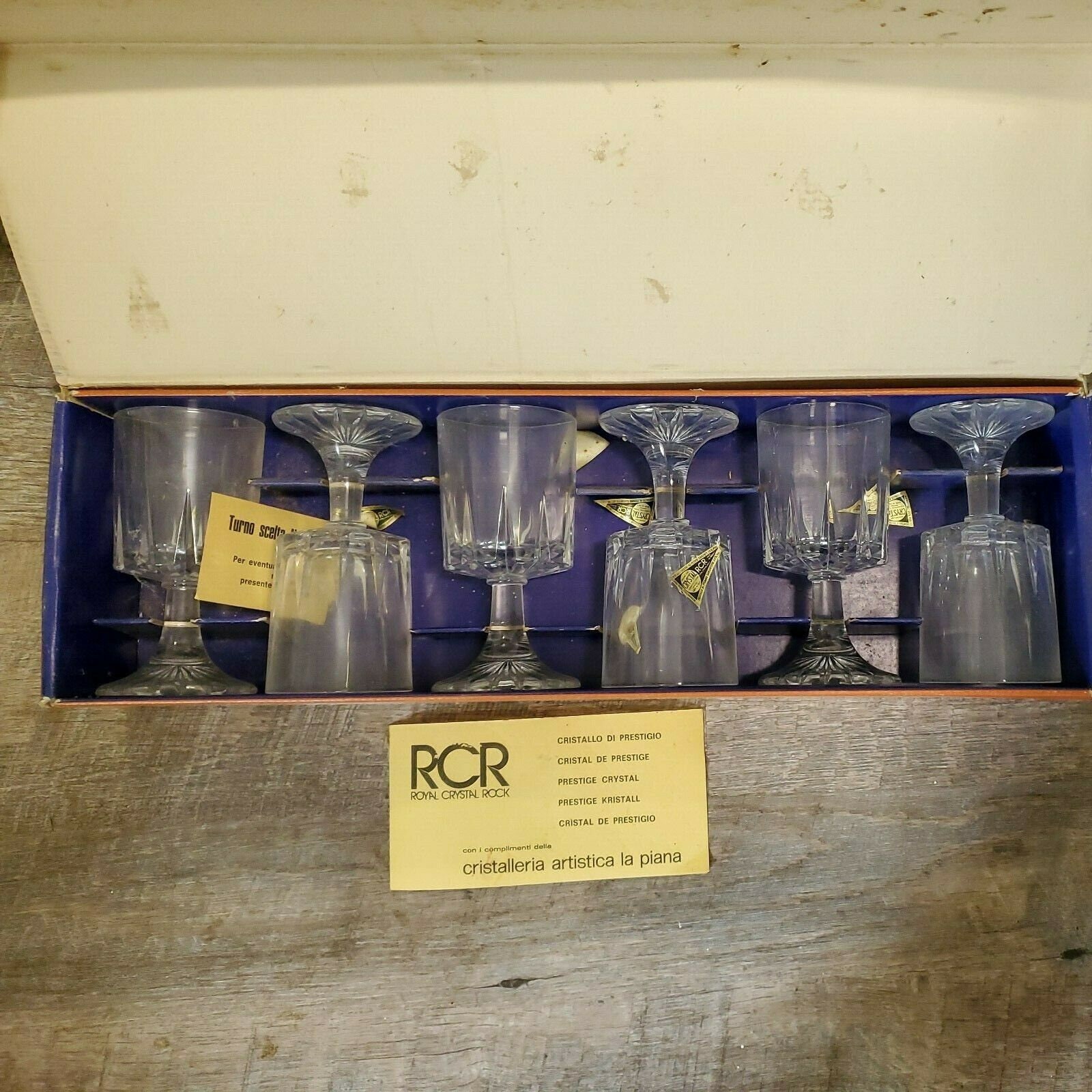 4 Crystal Wine Goblets RCR Royal Crystal Rock Italy Vintage 10 x 4.5 -  Ruby Lane