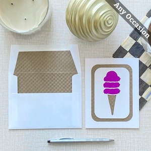 Ice Cream Cone handmade paper cut greeting card, glitter paper, various colors, any occasion, reaching out, keep in touch, pen pals image 3