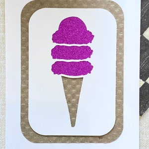 Ice Cream Cone handmade paper cut greeting card, glitter paper, various colors, any occasion, reaching out, keep in touch, pen pals image 4