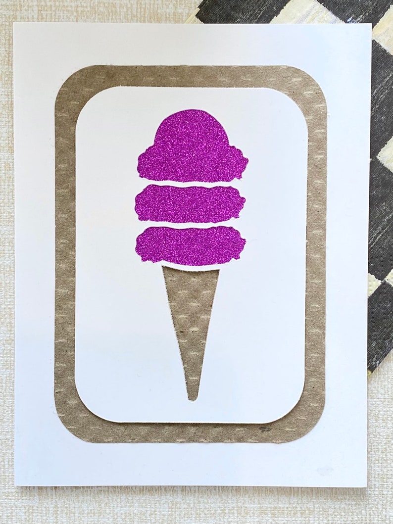 Ice Cream Cone handmade paper cut greeting card, glitter paper, various colors, any occasion, reaching out, keep in touch, pen pals image 4