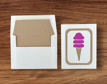 Ice Cream Cone handmade paper cut greeting card, glitter paper, various colors, any occasion, reaching out, keep in touch, pen pals