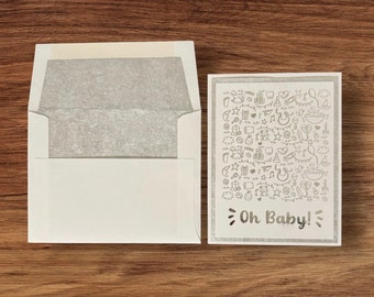 Oh Baby! handmade paper cut and foiled greeting card, various colors, celebration, new baby, festive, baby shower