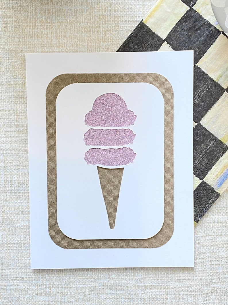 Ice Cream Cone handmade paper cut greeting card, glitter paper, various colors, any occasion, reaching out, keep in touch, pen pals image 8