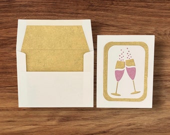 Champagne flute festive celebration handmade paper cut greeting card, new year, anniversary, wedding