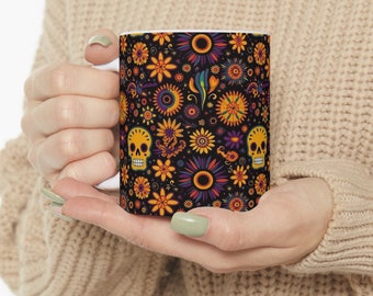 Skull Halloween Mug | Groovy Halloween Shirt | Spooky Mug Handmade | Personalized Halloween Mug | Retro Fall Mug | Halloween Coffee Mug