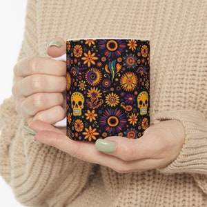 Skull Halloween Mug | Groovy Halloween Shirt | Spooky Mug Handmade | Personalized Halloween Mug | Retro Fall Mug | Halloween Coffee Mug