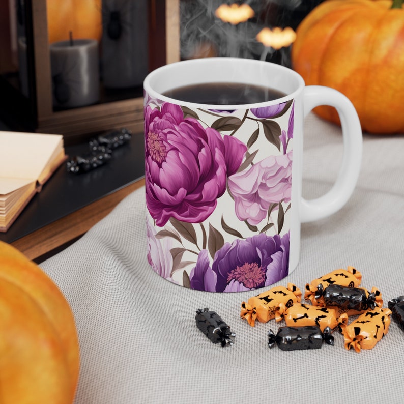 Gift For Her | Floral Coffee Mug | Handmade Gifts | Pressed Flowers Mug | Ceramic Mug | Peony Mug | Peony Bouquet | Peony Print image 6