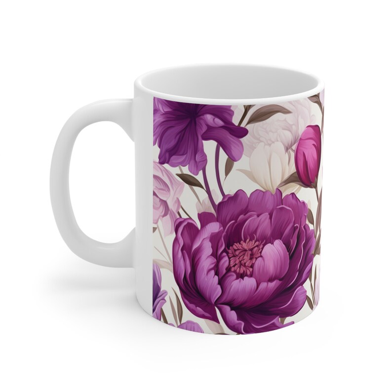 Gift For Her | Floral Coffee Mug | Handmade Gifts | Pressed Flowers Mug | Ceramic Mug | Peony Mug | Peony Bouquet | Peony Print image 9