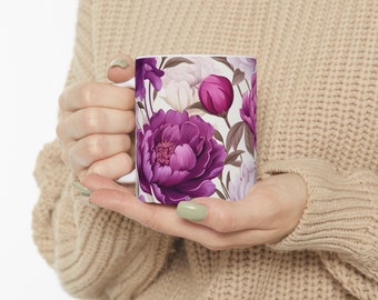 Gift For Her | Floral Coffee Mug | Handmade Gifts | Pressed Flowers Mug | Ceramic Mug | Peony Mug | Peony Bouquet | Peony Print