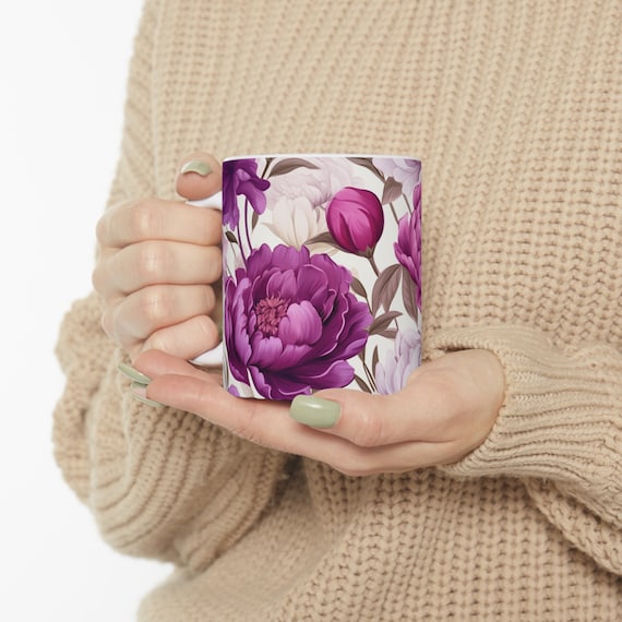 Gift For Her | Floral Coffee Mug | Handmade Gifts | Pressed Flowers Mug | Ceramic Mug | Peony Mug | Peony Bouquet | Peony Print
