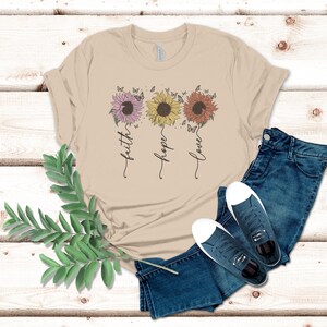 Faith, Hope, Love Sunflower Tshirt, gift for her,christian tee, Christian ShirtsIReligious Gift |Christian Gift |Believer ShirtIChurch shirt