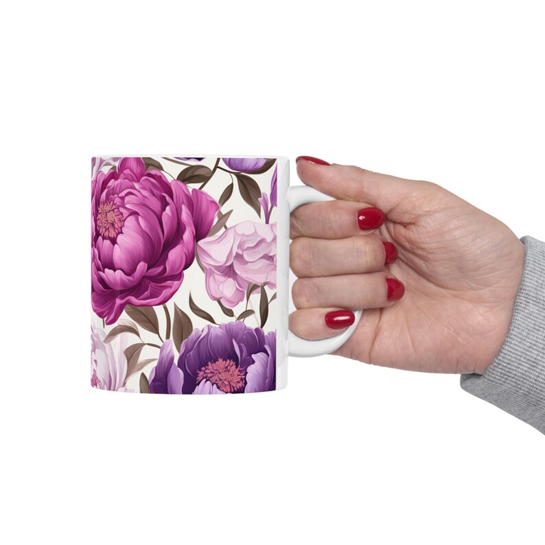Gift For Her | Floral Coffee Mug | Handmade Gifts | Pressed Flowers Mug | Ceramic Mug | Peony Mug | Peony Bouquet | Peony Print image 4