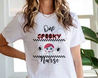 Cadeau d’Halloween pour l’infirmière | Infirmière effrayante Halloween Ghost | Étudiant en soins infirmiers | Tee-shirt d’infirmière effrayante | Infirmière effrayante Mignon T-shirt unisexe teint en vêtement