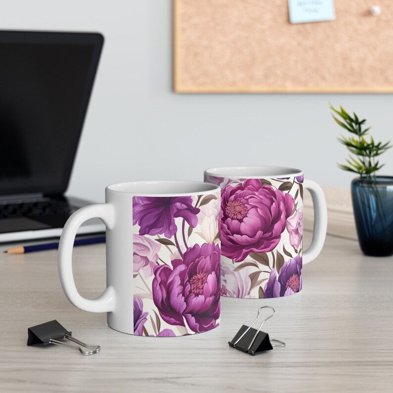Gift For Her | Floral Coffee Mug | Handmade Gifts | Pressed Flowers Mug | Ceramic Mug | Peony Mug | Peony Bouquet | Peony Print image 5