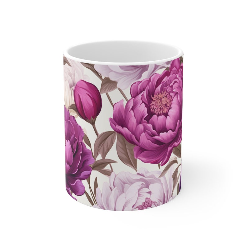 Gift For Her | Floral Coffee Mug | Handmade Gifts | Pressed Flowers Mug | Ceramic Mug | Peony Mug | Peony Bouquet | Peony Print image 8