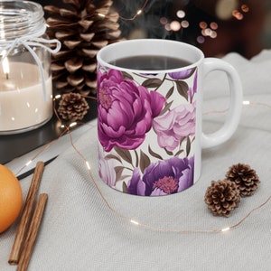 Gift For Her | Floral Coffee Mug | Handmade Gifts | Pressed Flowers Mug | Ceramic Mug | Peony Mug | Peony Bouquet | Peony Print image 7