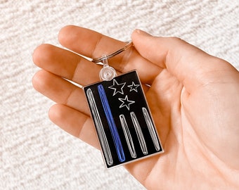 Thin Blue Line Flag Keychain, Police Wife Gifts, Law Enforcement Gifts, Police Officer Gifts