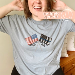 Thin Blue Line Flag Comfort Colors Tee - Land Of The Free