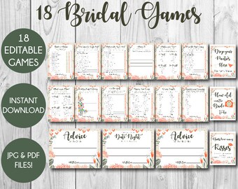 Editable 18 Bridal Games, Editable Bundle Bridal Games, Editable PDF Games, Bridal Shower Games Package, Bridal Games, Instant Download
