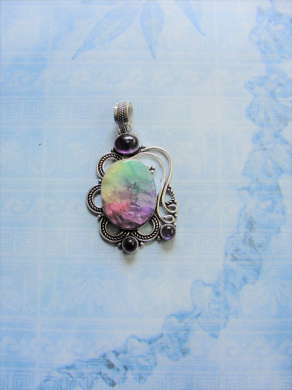 Pendant Quartz pink topaz amethyst green quartz 925 silver